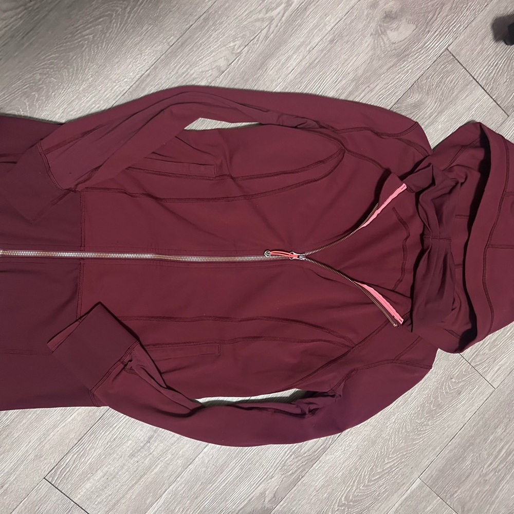 lululemon athletica Maroon Zip-Up Hoodie with Pink Accents
